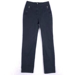 Vanilia High Rise Slim Leg Pant Black Zip Pockets Sz 36 Minimalist Tailored Chic